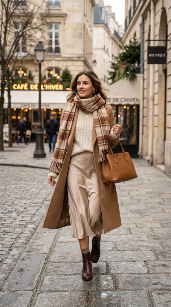 Satin Midi Skirt With Cozy Scarf