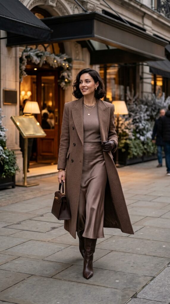 Satin Midi Skirt With Matching Knit Top