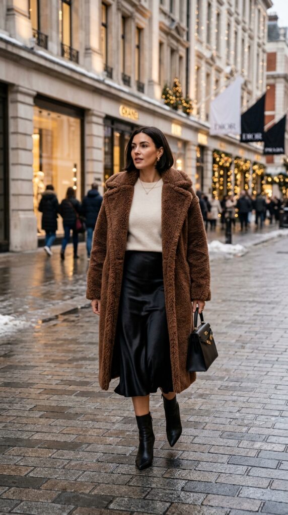 Satin Midi Skirt With Statement Coat