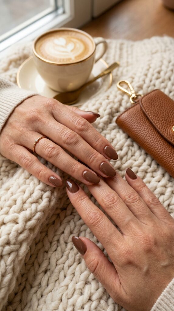 Short Almond Chocolate Brown Nails