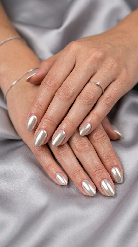 Short Almond Chrome Nails