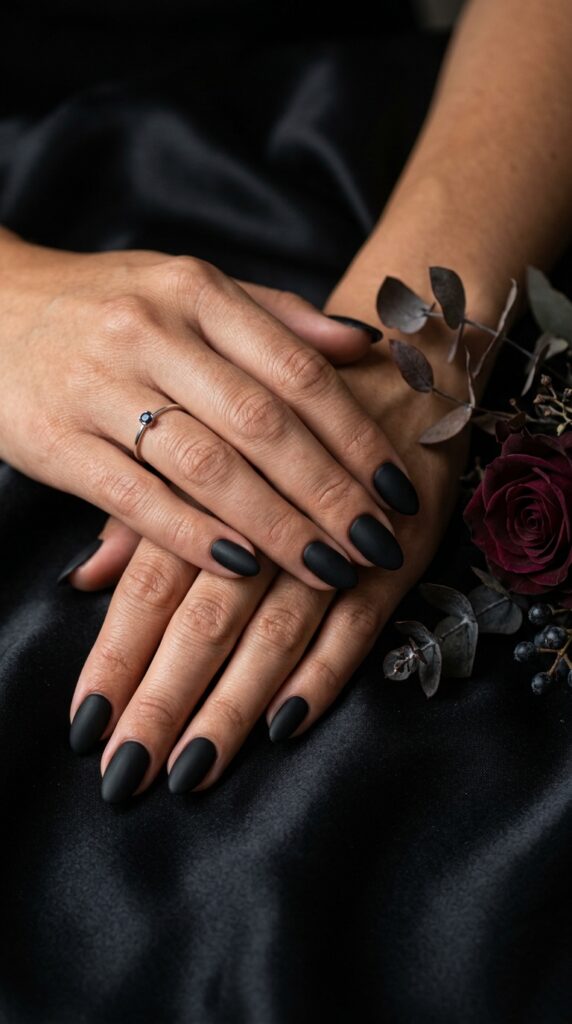 Short Almond Matte Black Nails
