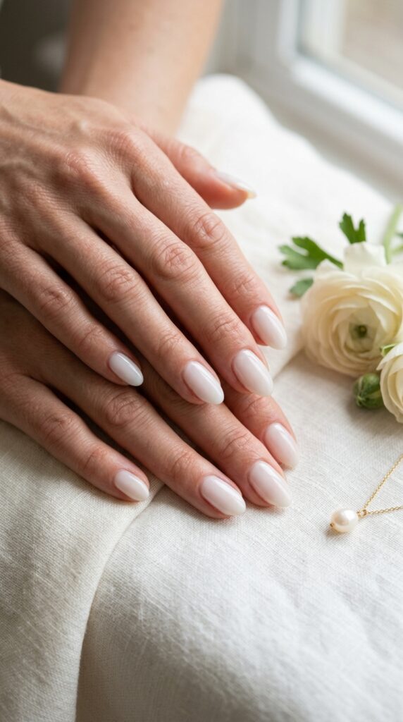 Short Almond Milky White Nails