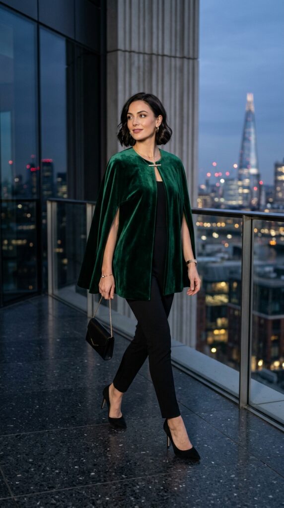 Short Emerald Velvet Cape