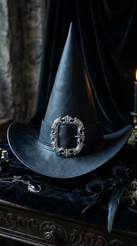 Silver Buckle Black Witch Hat