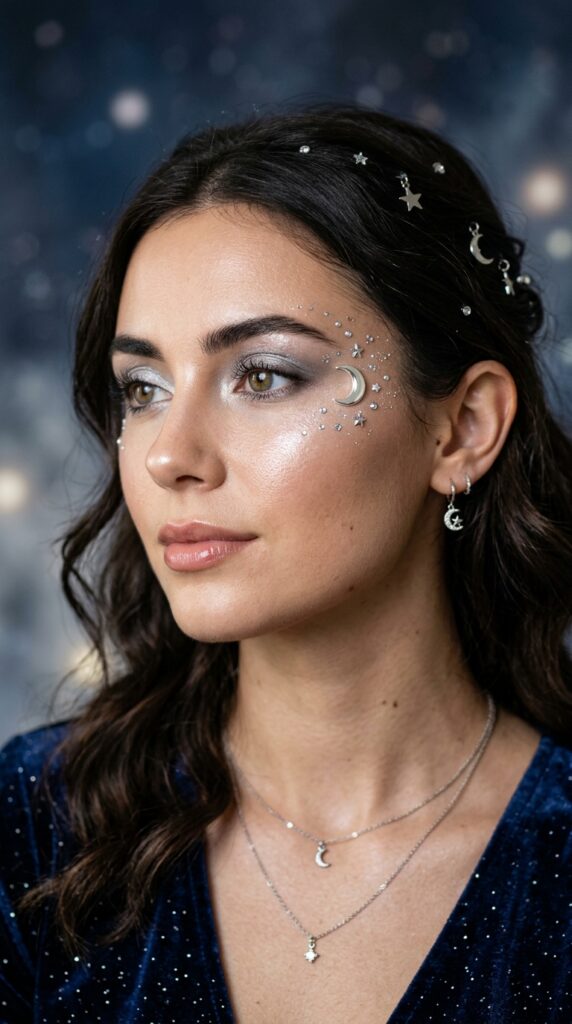Silver Crescent Moon Face Jewels