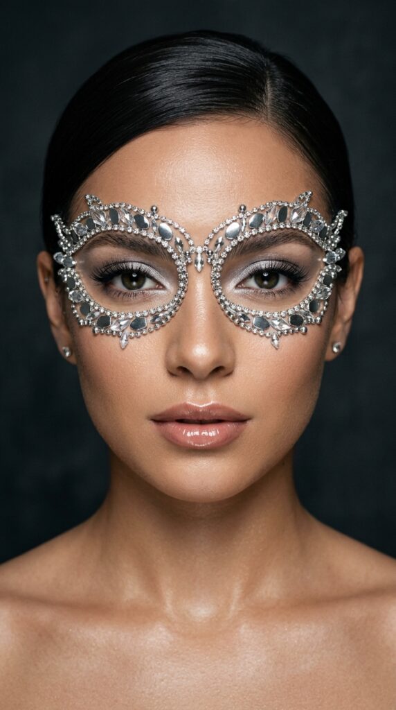 Silver Metallic Face Jewel Mask