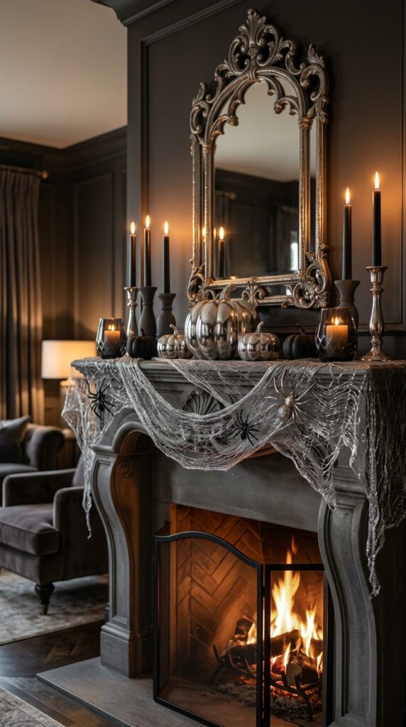 Silver Spider Web Mantel