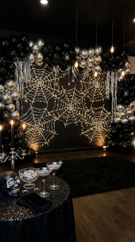 Silver Spider Web Party Backdrop