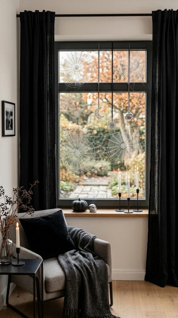 Silver Spider Web Window Decor