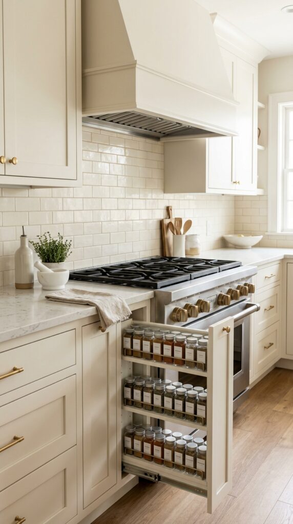 Slim Pull-Out Spice Rack Beside the Stove