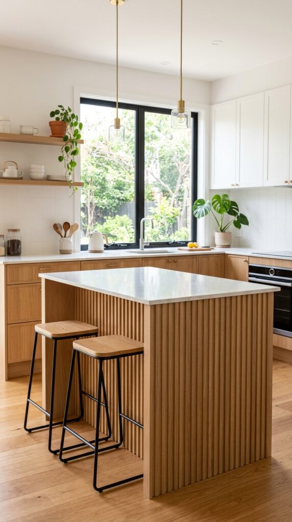 Small Fluted Wood Kitchen Island