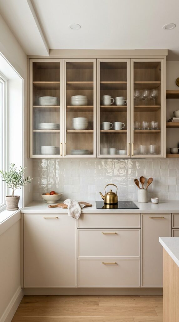 Small Kitchen Reeded Glass Cabinets