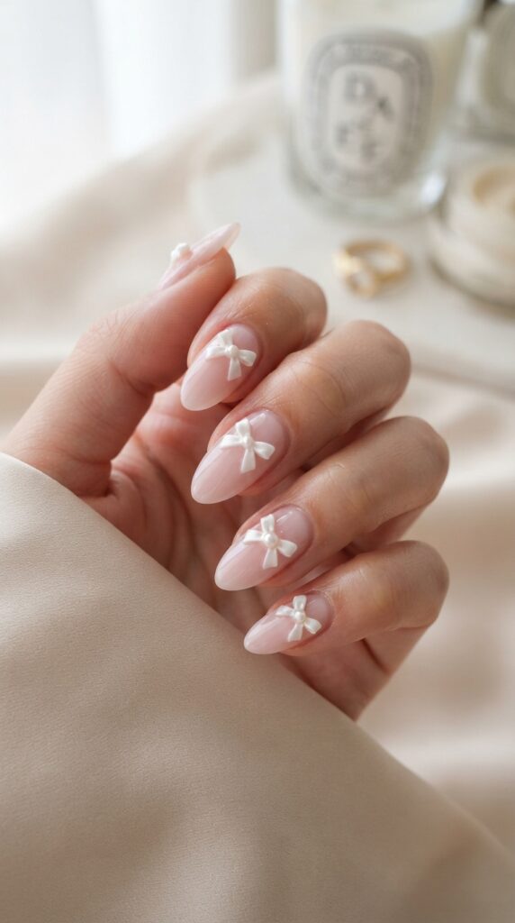 Soft Pink Coquette Bow Nails