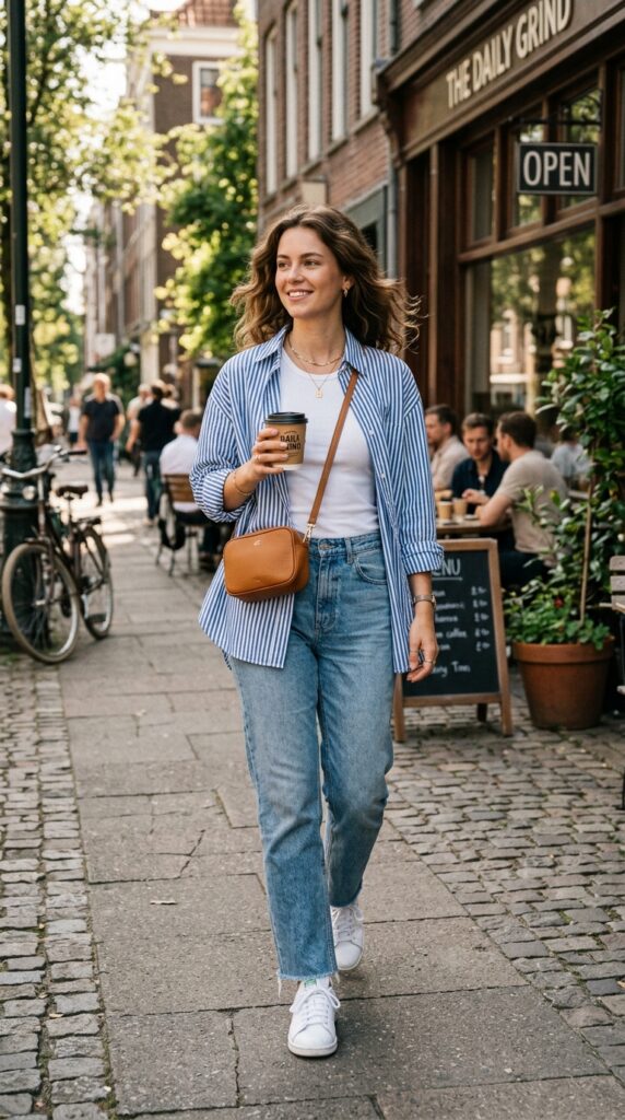 Striped Shirt Layered Over a Tank Top