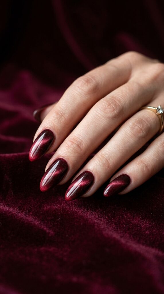 Velvet Dark Cherry Ombre Nails