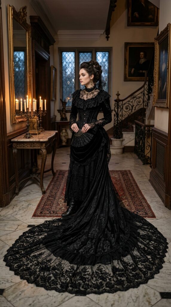Victorian Lace Gown With Long Train
