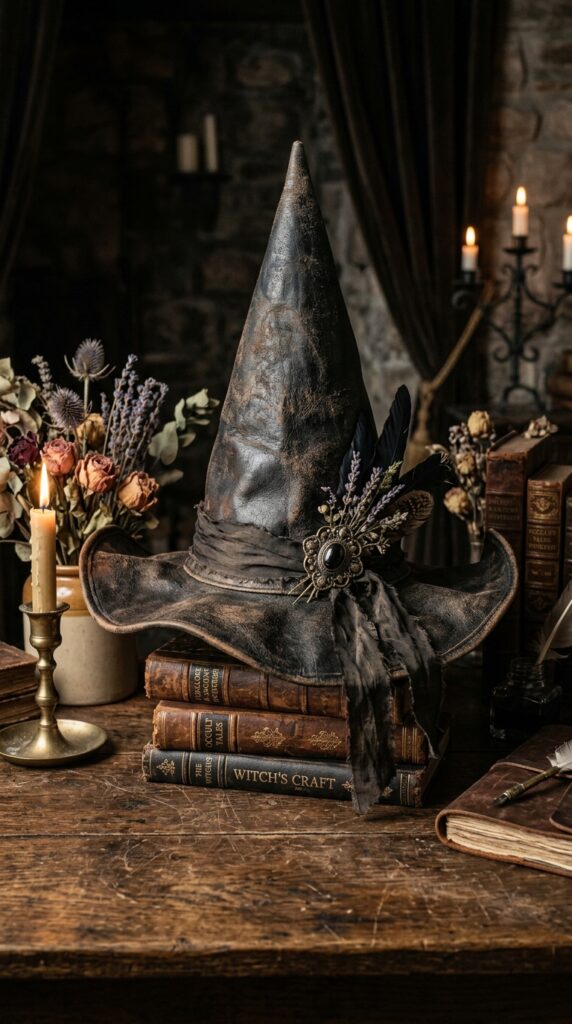 Vintage Faux Leather Witch Hat