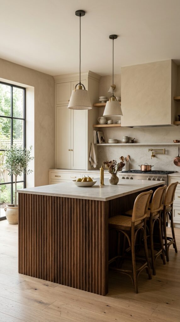 Walnut Fluted Kitchen Island