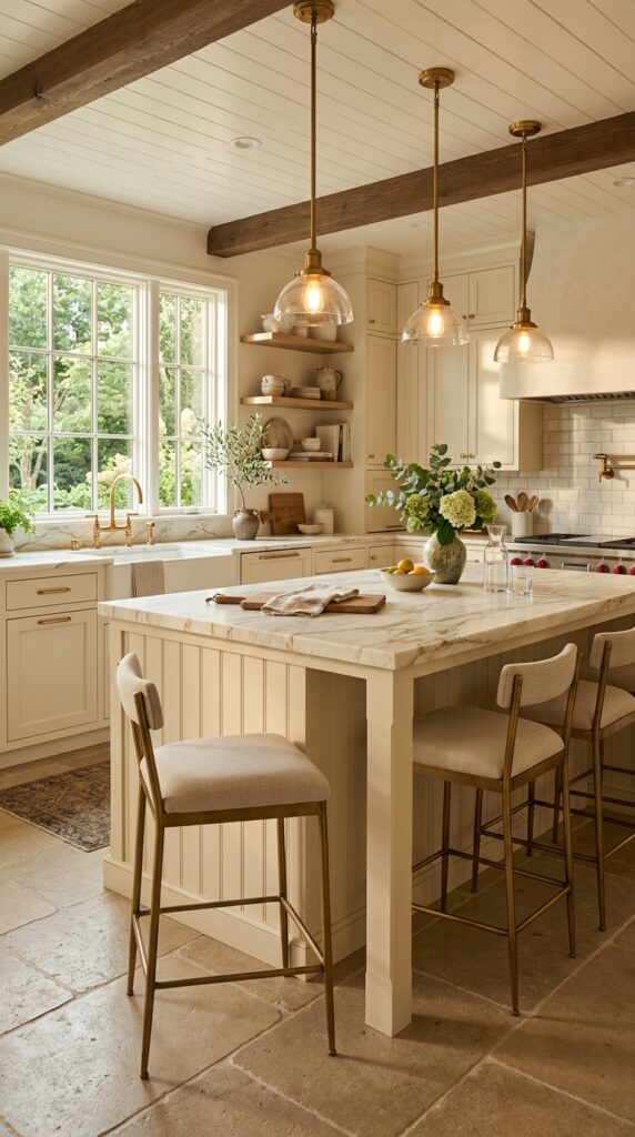 Warm Cream Beadboard Kitchen Island