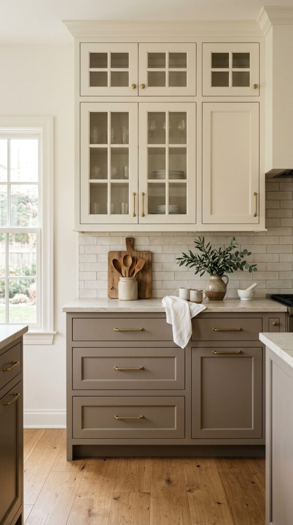 Warm White and Mushroom Taupe Cabinets