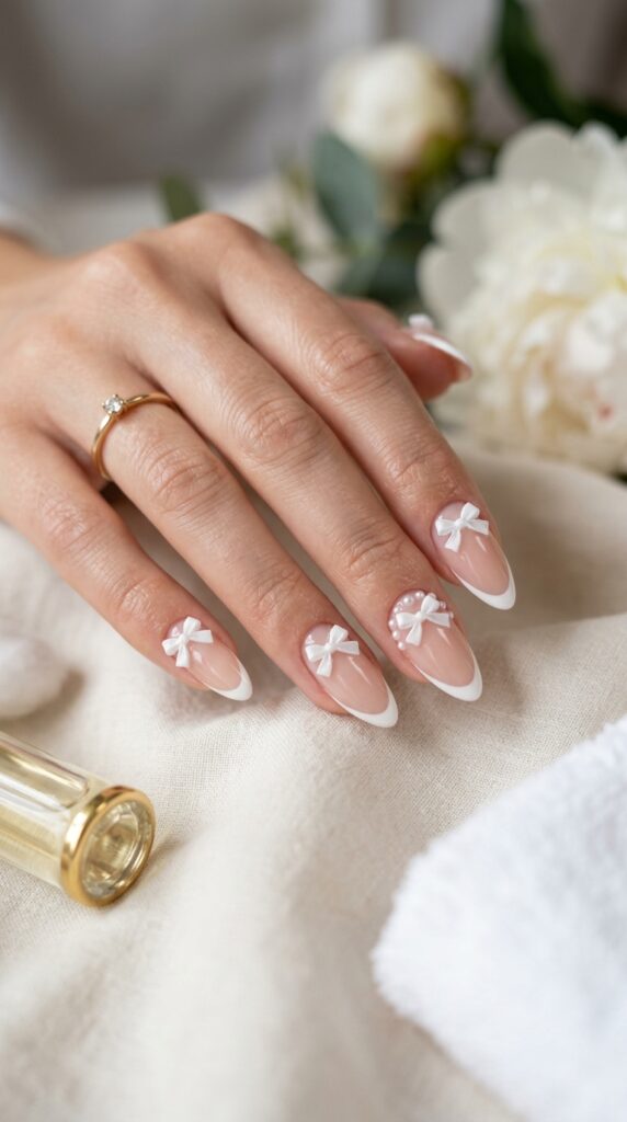 White French Tip Bow Nails
