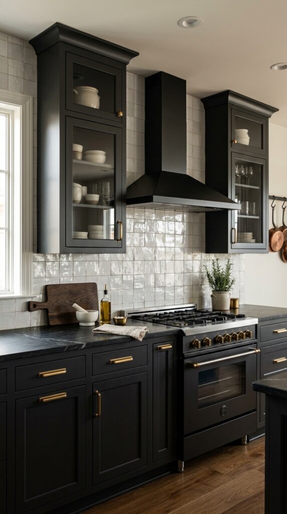 White Zellige With Dark Cabinets
