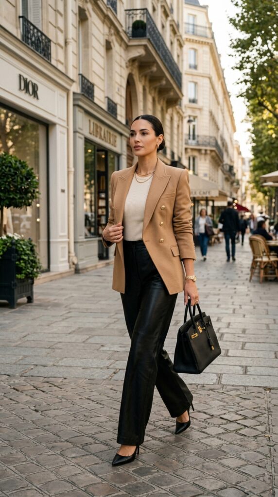 Wide Leg Leather Pants With a Blazer