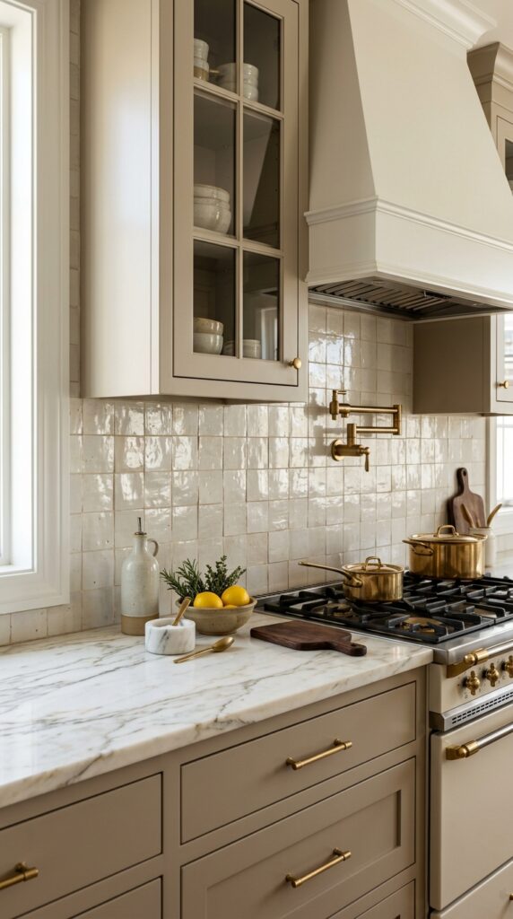 Zellige Tile With Marble Countertops