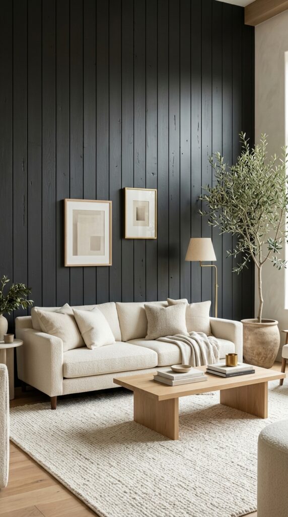 Black Vertical Shiplap Accent Wall