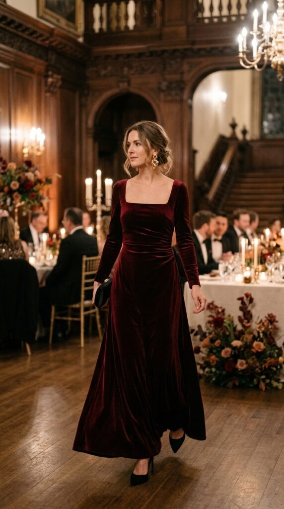 Burgundy Velvet Evening Dress