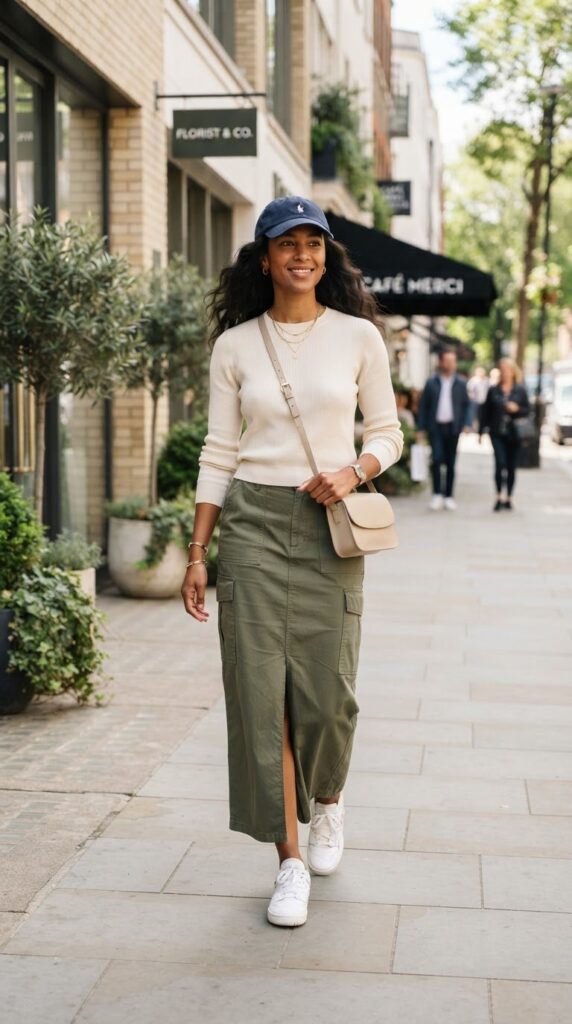 Cargo Maxi Skirt With Sneakers
