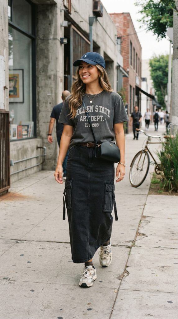 Cargo Maxi Skirt With a Graphic Tee