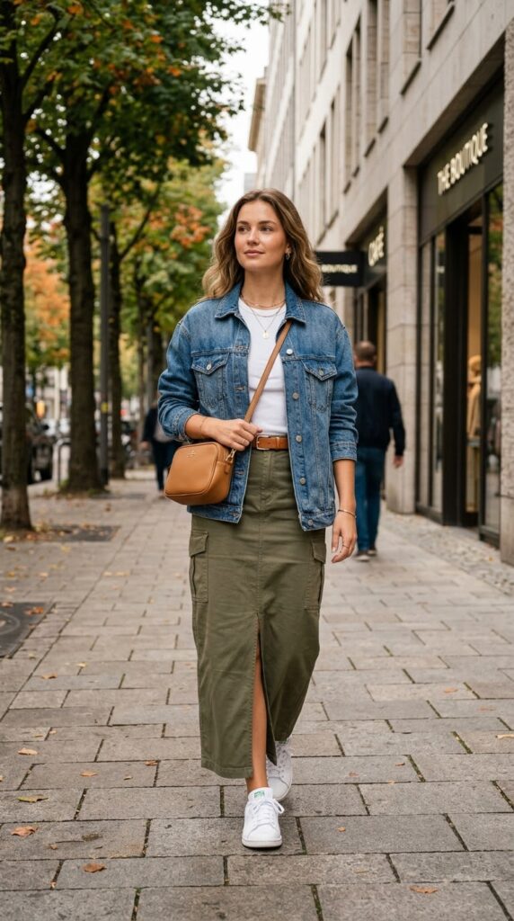 Cargo Maxi Skirt With an Oversized Denim Jacket