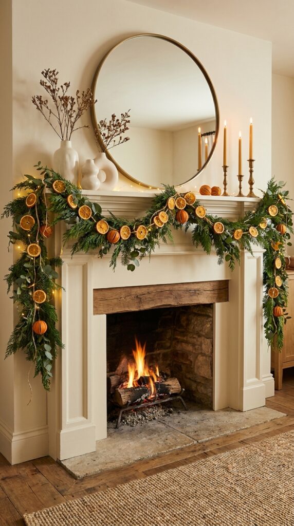 Dried Orange Slice Garland With Fresh Greenery