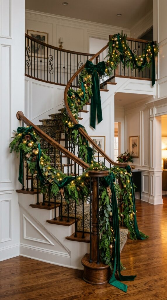 Emerald Ribbon Staircase Decor