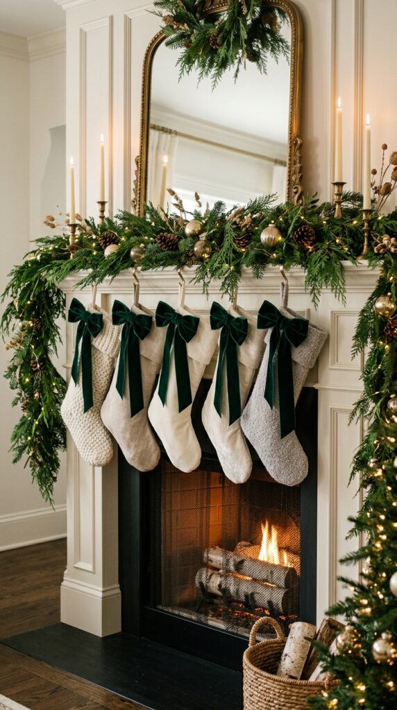 Emerald Ribbon on Christmas Stockings