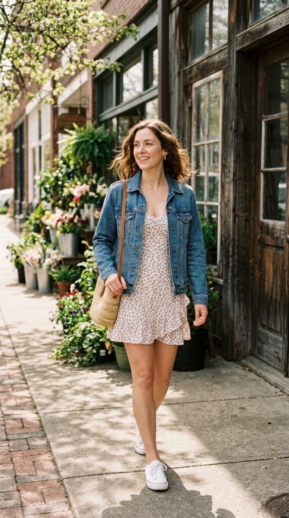 Floral Mini Dress with a Denim Jacket