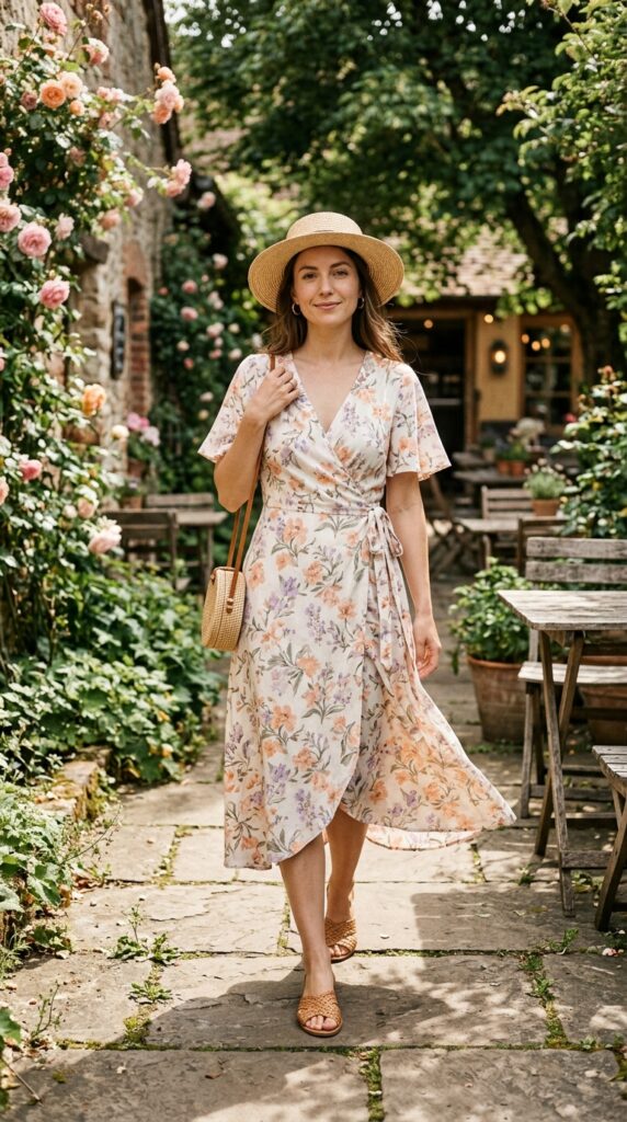 Floral Wrap Dress with Woven Accessories