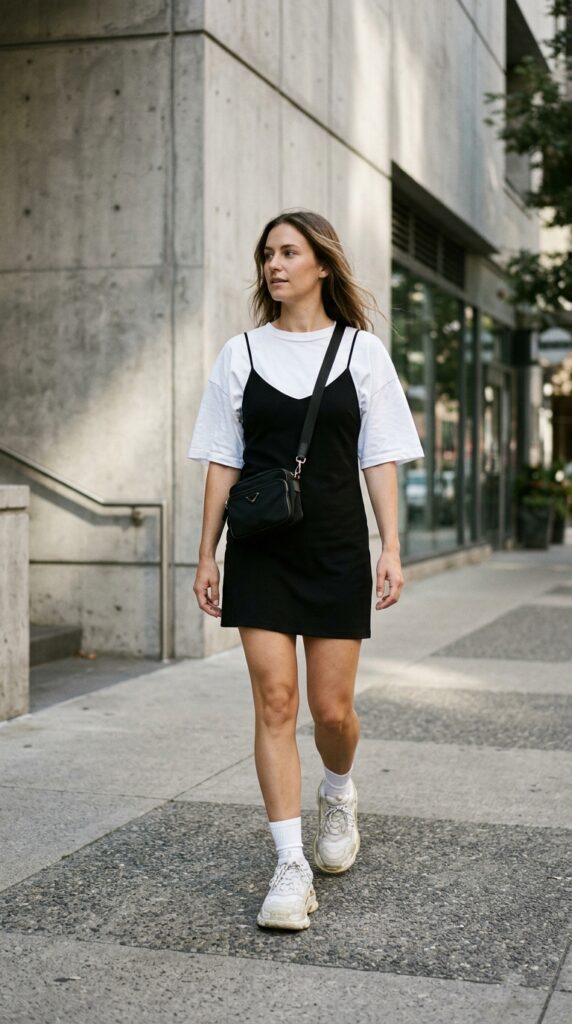 Mini Slip Dress with an Oversized T-Shirt