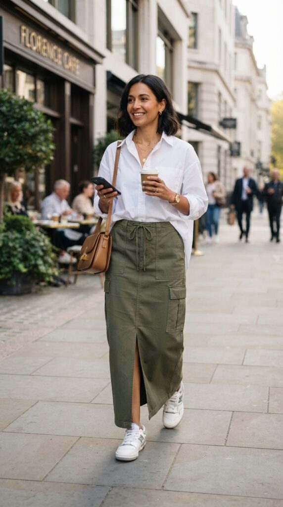 Monochromatic Cargo Maxi Skirt Outfit