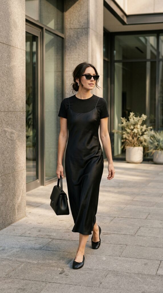 Monochrome Slip Dress and T-Shirt Outfit