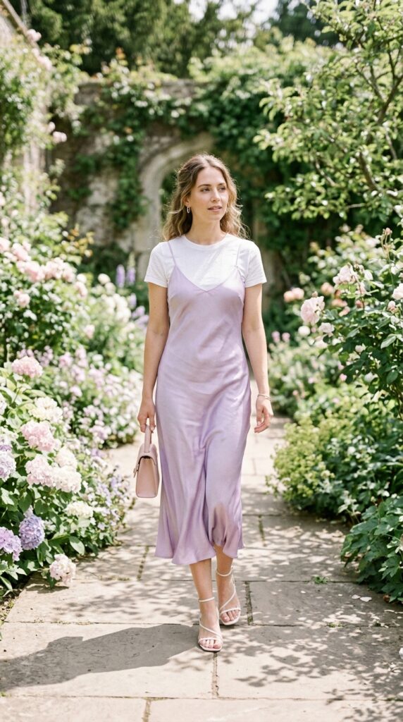 Pastel Slip Dress with a White T-Shirt