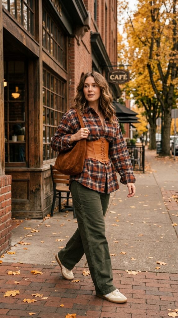 Plaid Shirt With a Neutral Corset