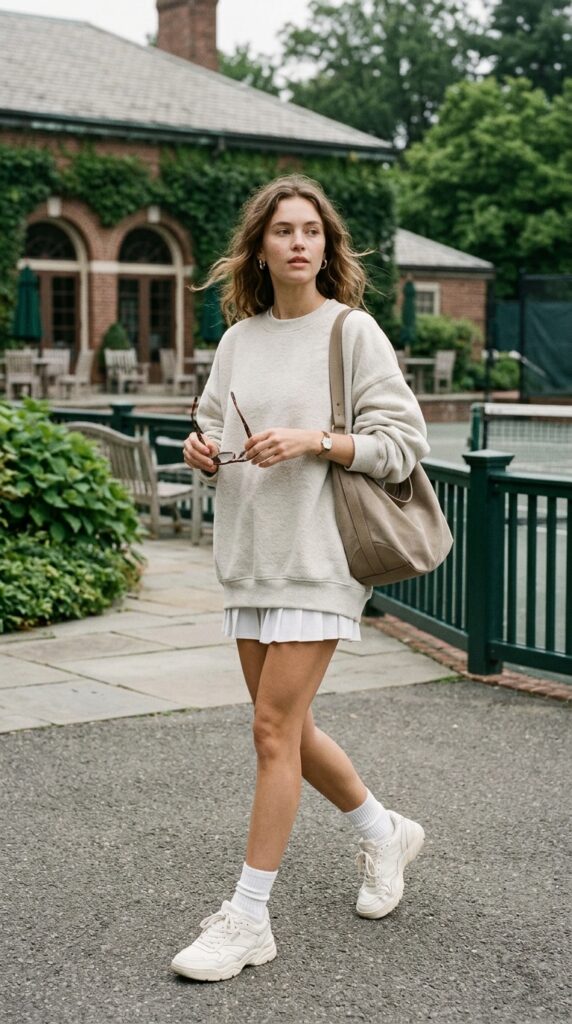 Pleated Tennis Skirt With an Oversized Sweatshirt