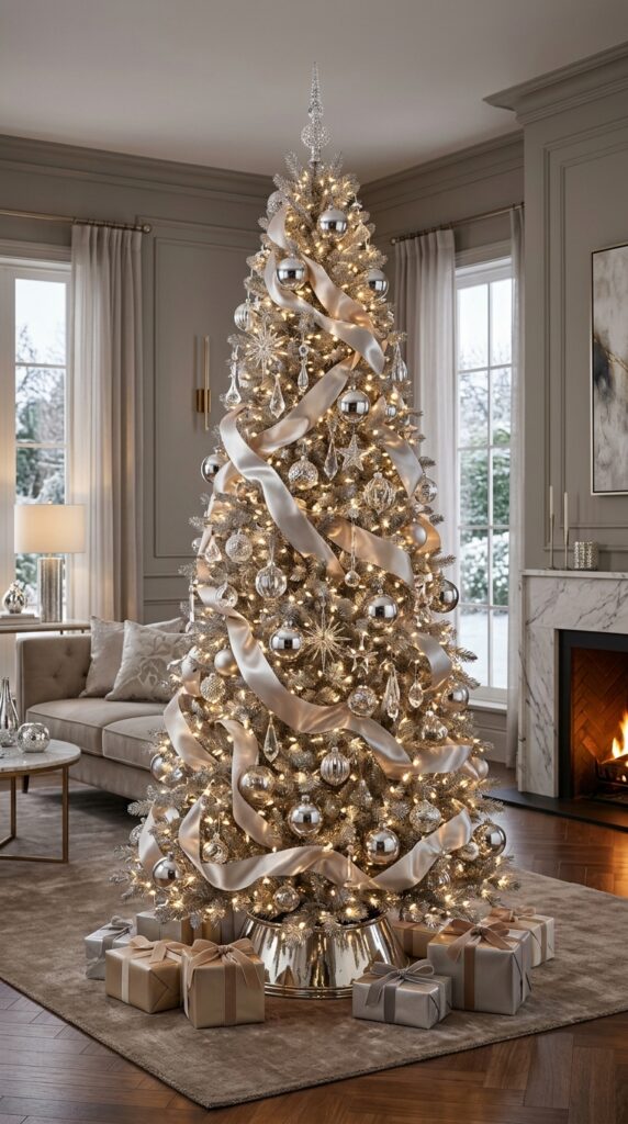 Silver Chrome Tree With Satin Ribbon