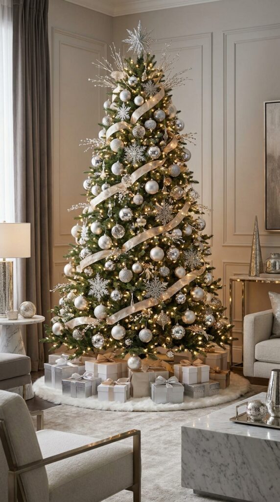Silver Chrome Tree With Velvet Accents