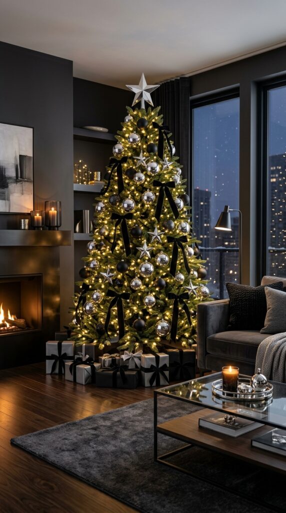 Silver Chrome and Black Christmas Tree