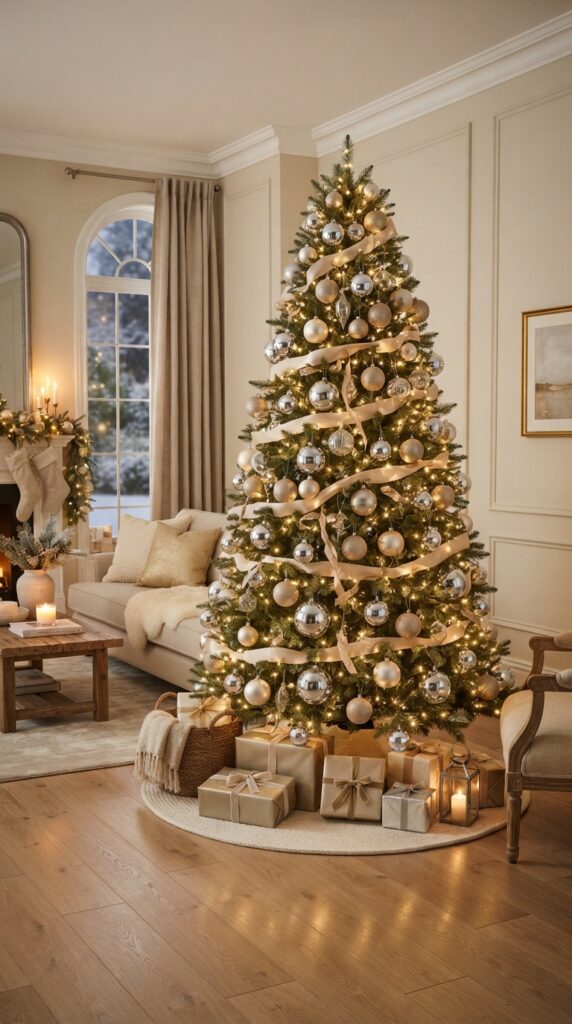Silver Chrome and Champagne Christmas Tree