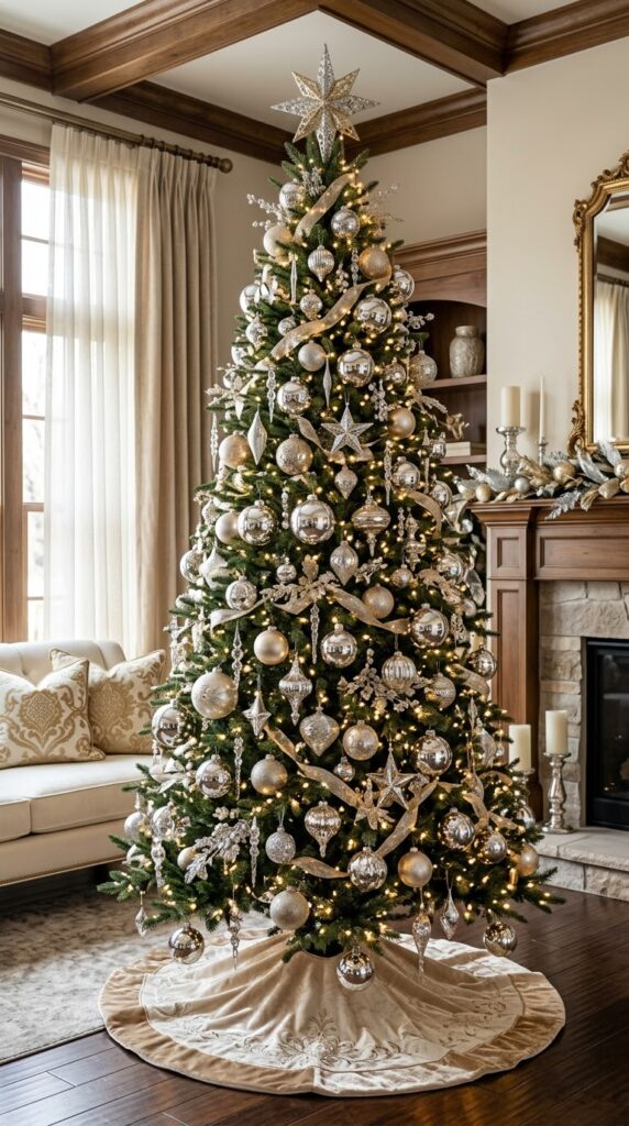 Silver Chrome and Gold Christmas Tree